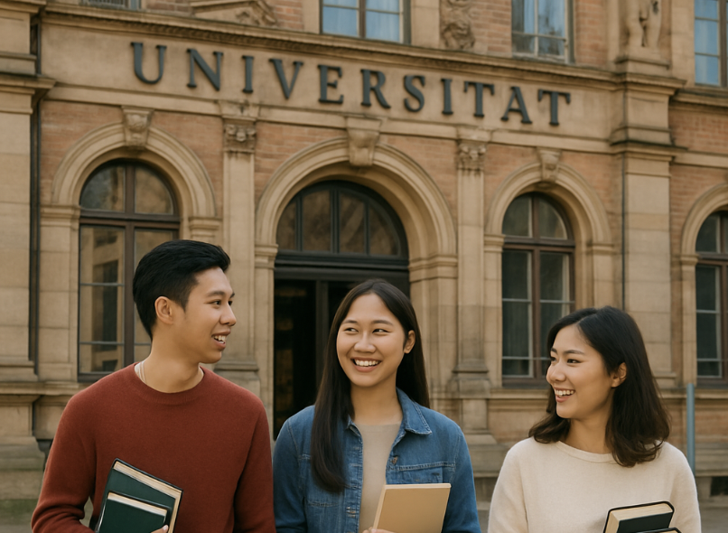 Thai students in front of a German university